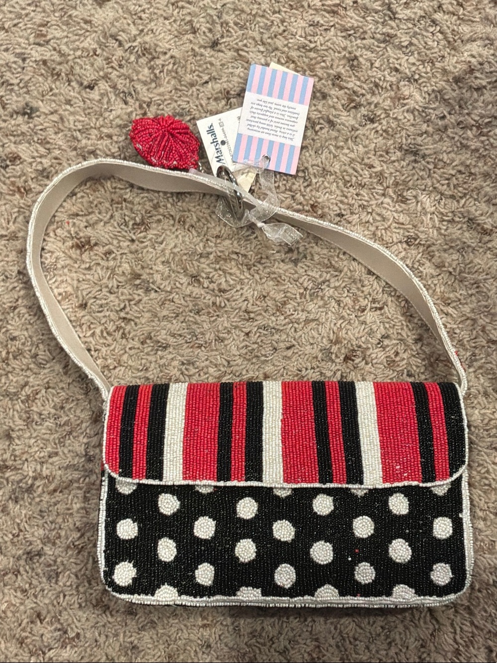 Polka Dot Beaded Purse With Charm